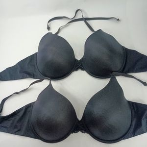 Two Maidenform Custom Lift Push-Up Black Adjustable Padded Underwire Bra